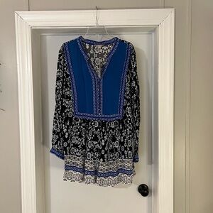 Women Within Blue Floral Embroidered Blouse Long Sleeves Plus Size 1X NWT